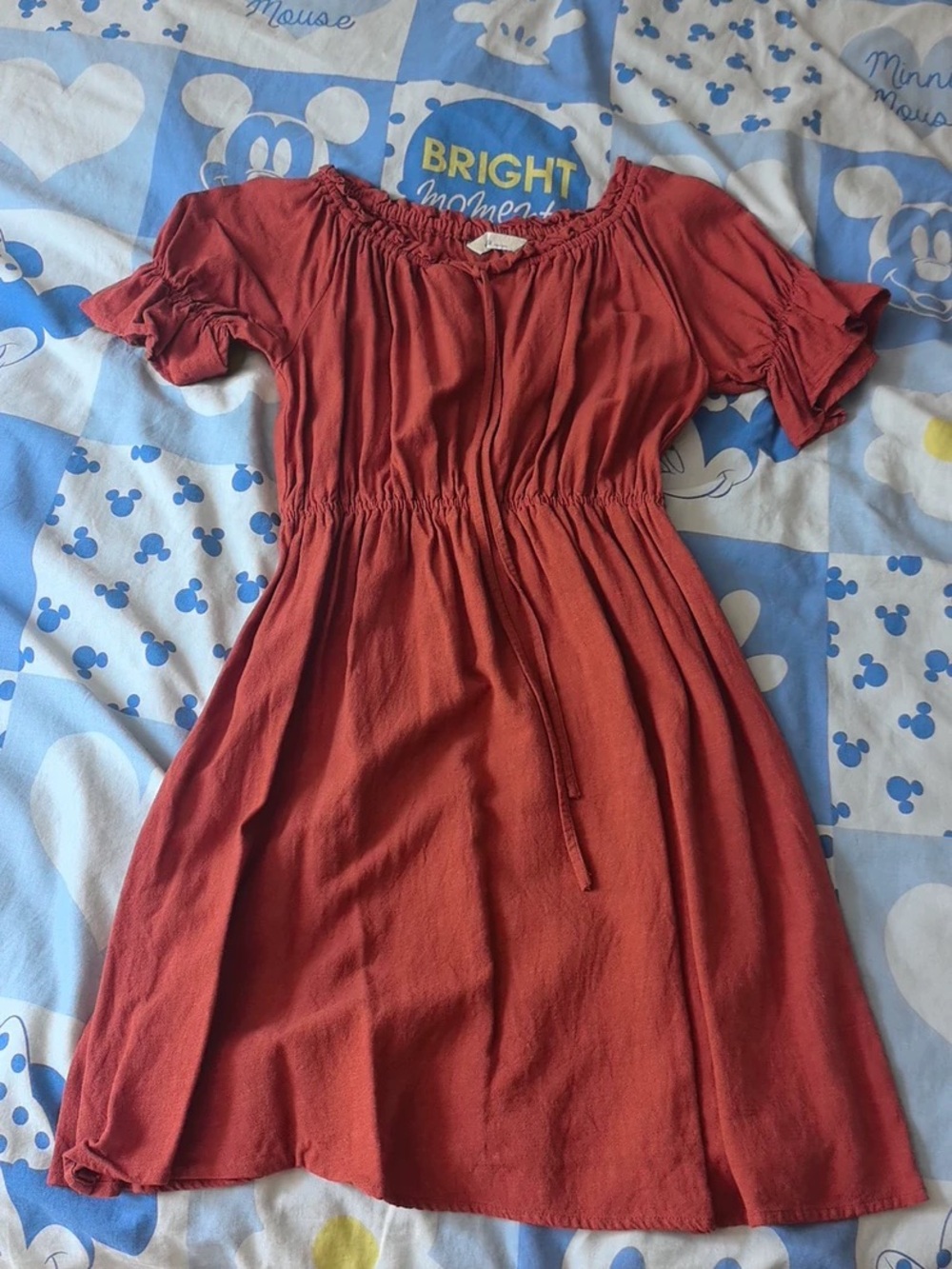 Rust Red Short Sleeve Smocked Waist Dress